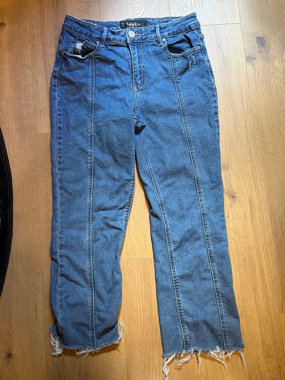 Indigo Rein Raw-Hem High-Rise Dark Blue Cropped Jeans